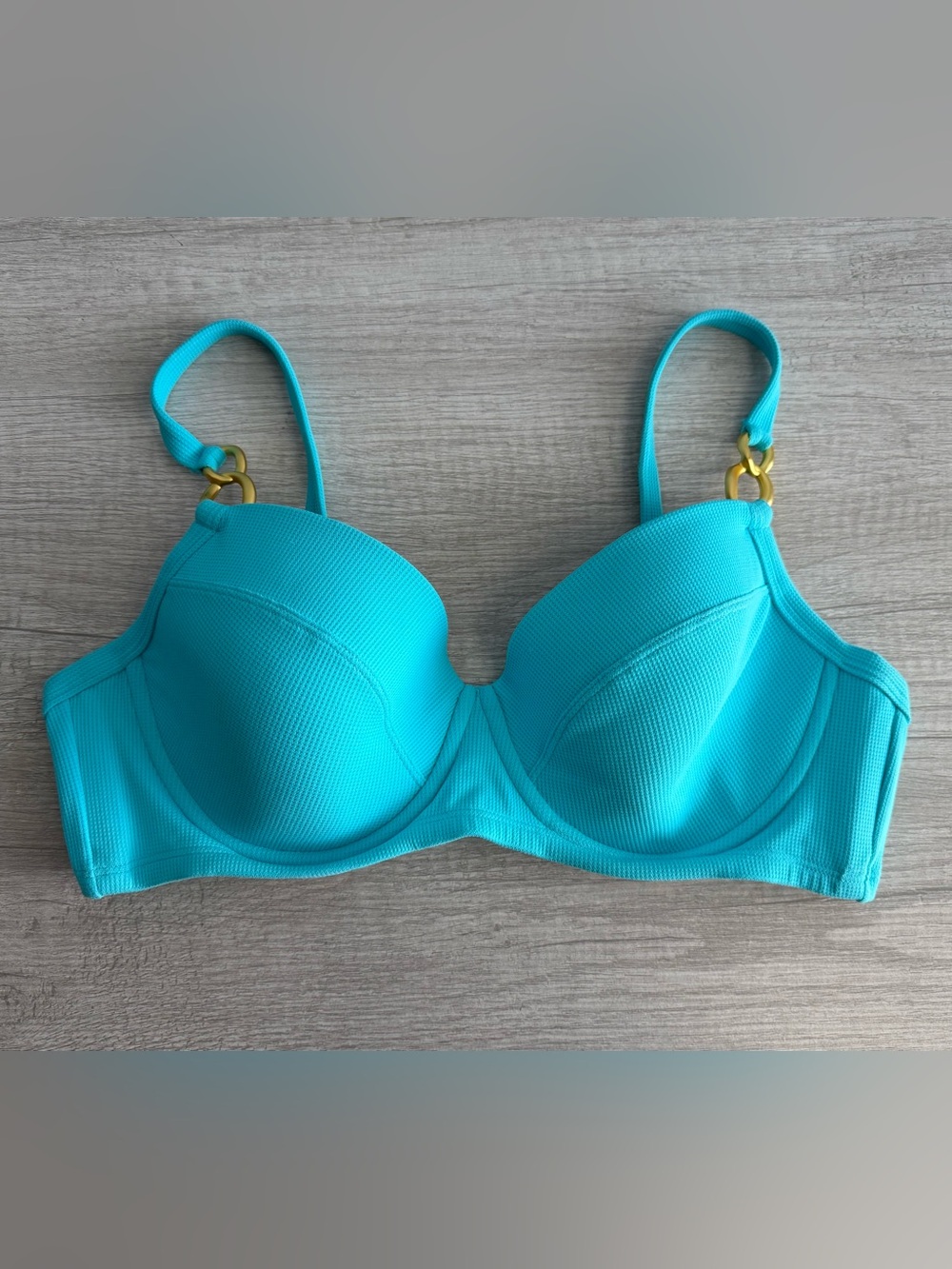 NWOT Bleu by Rod Beattie Women's Blue Chain-Strap Underwire Bikini Top Size 36D